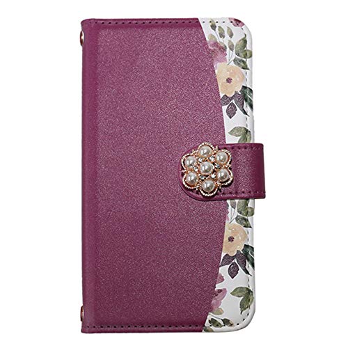 スマ通 BASIO4 KYV47 対応 ケース 手帳 タイプ すまほ かばー カード入れ&ミラー付き (花デコ) 花柄 ラインストーン スタンド ストラップホール 耐衝撃 可愛い ベイシオ4用 (C-ボルドー) vc-079-deco