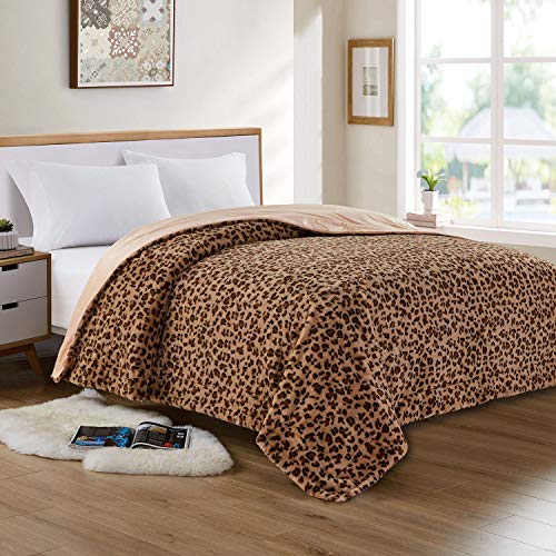 softan Manta De Cama De Piel Sintética Estampado De Leopardo, Manta Reversible Suave y Esponjosa De Lana De Visón, Lavable a Máquina, Marrón, 230cm×230cm
