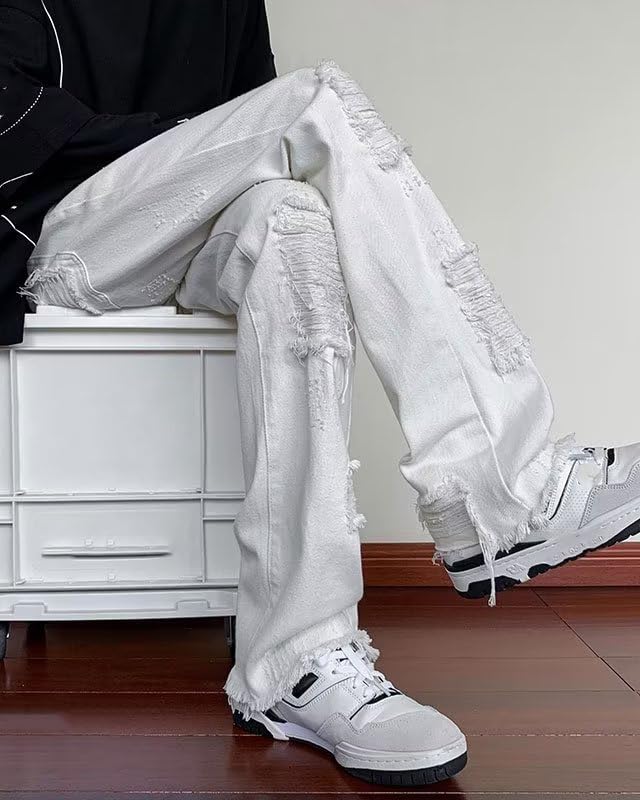 Men's Loose Ripped Raw Edge Fashionable Casual Comfortable Stretch Flared Jeans4