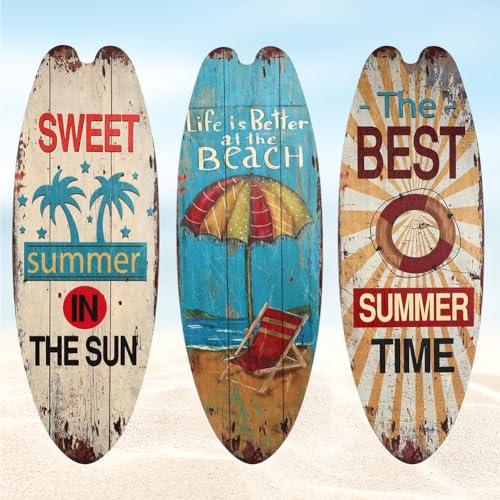 Fouvin 3 Stück Surfbrett Deko, Pool Deko Outdoor, Wanddeko Outdoor, Strand-Willkommensschild für Wände am Meer, tropische Bars, Heimparty-Dekor, 45...