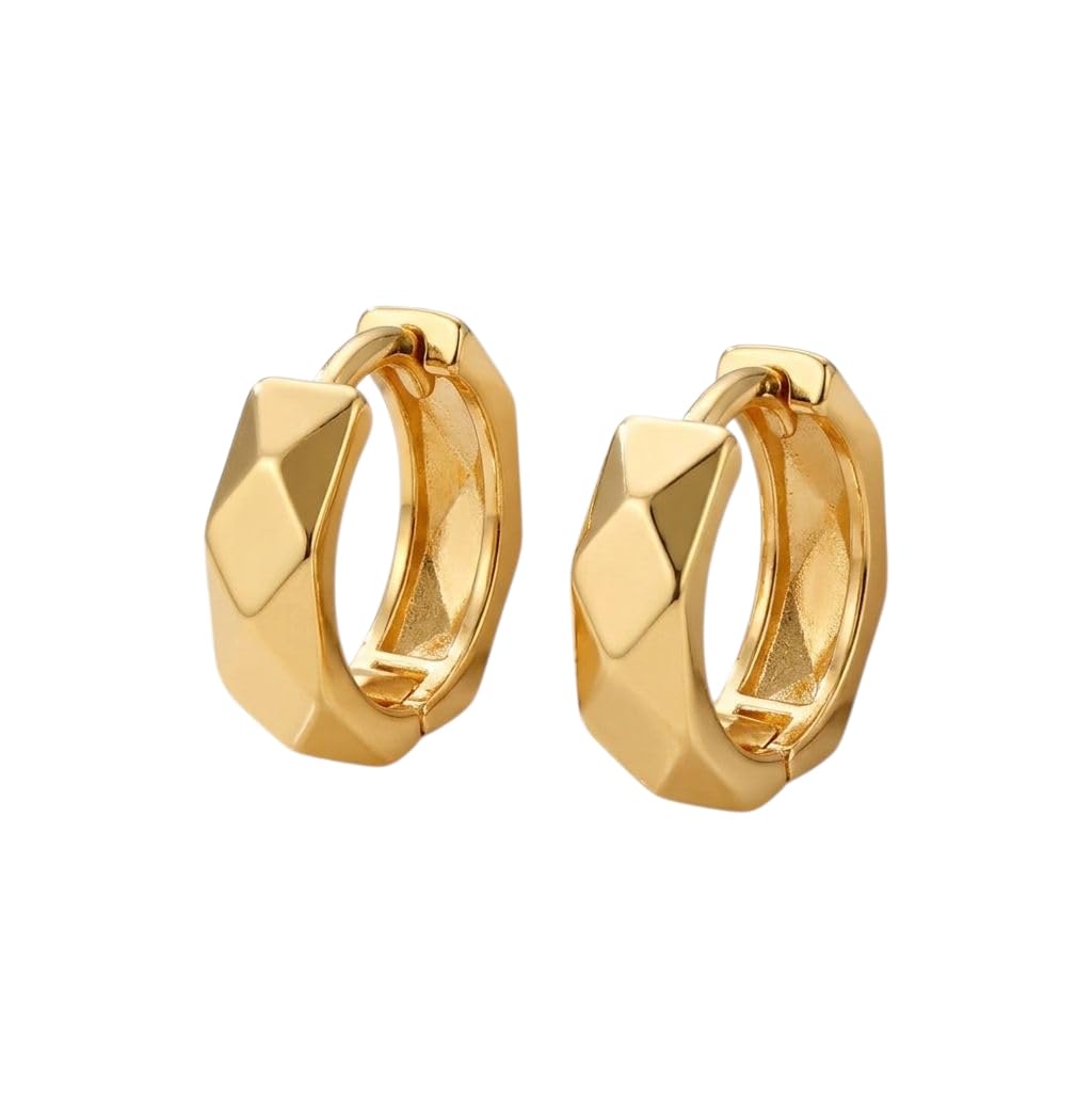 Gold-Toned Geometric Faceted Huggie Hoop Earrings for Women and men-picture-35