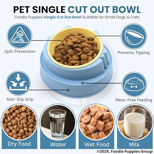 Image of Foodie Puppies Cat Food Bowl, Tilted Food or Water Bowl for Cats and Small Dogs - (Single CutOut Bowl, 350ml), Anti Vomiting, Healthy Cat Bowl for Persian Cat Prevent Tipping Over Plastic Feeding Bowl