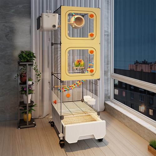 鳥かご 鳥 ケージ 大型 インコ 組み立て簡単 餌飛散防止 透明デザイン 複数のペットを飼うことができ、引き出し式シャーシ、お手入れ簡単 トレイ オカメインコ インコ ラブバード用 (36*36*130)