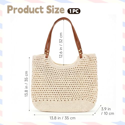 Bolso de playa tejido a ganchillo, bolso tote bohemio para verano, color beige, de algodón tejido, para mujer, ideal para viajes, vacaciones y fiestas (13,8 x 3,9 x 13,8 pulgadas) miniatura 3