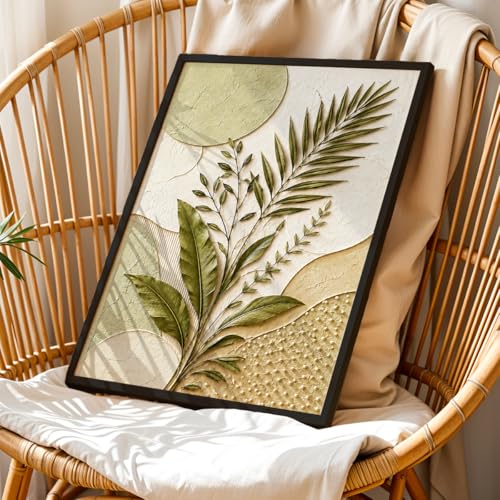 Image of NoWorries 3D Botanical Leaf Wall Painting with Frame Set of 1 | Premium Textured Green Palm Leaf Artwork, Modern Nature Wall Decor for Living Room, Bedroom, Office and Home Decoration (3d Art-14,17x25inch)