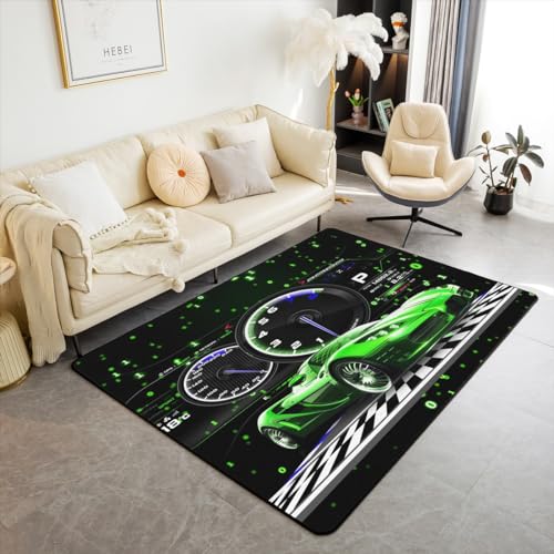 Alfombra Decorativa Infantil Coche de Carreras Verde 3x5