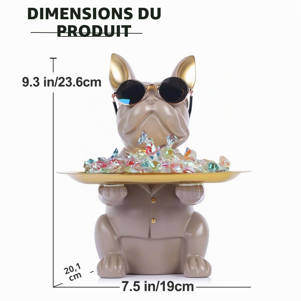 Statue de Plateau de Rangement de Table Bouledogue Gris en résine, Tirelire Bouledogue Sculpture, clés, Bonbons, Petits Objets Plateau de Rangement décor à la Maison