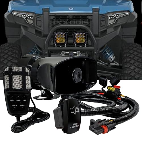 Alarm Horn Siren PA Speaker Mic System with Pulse Power Busbar Plug Wire Harness Kit Compatible with Polaris RZR Turbo Pro Crew Ranger XP Xpedition ADV 2018-2024