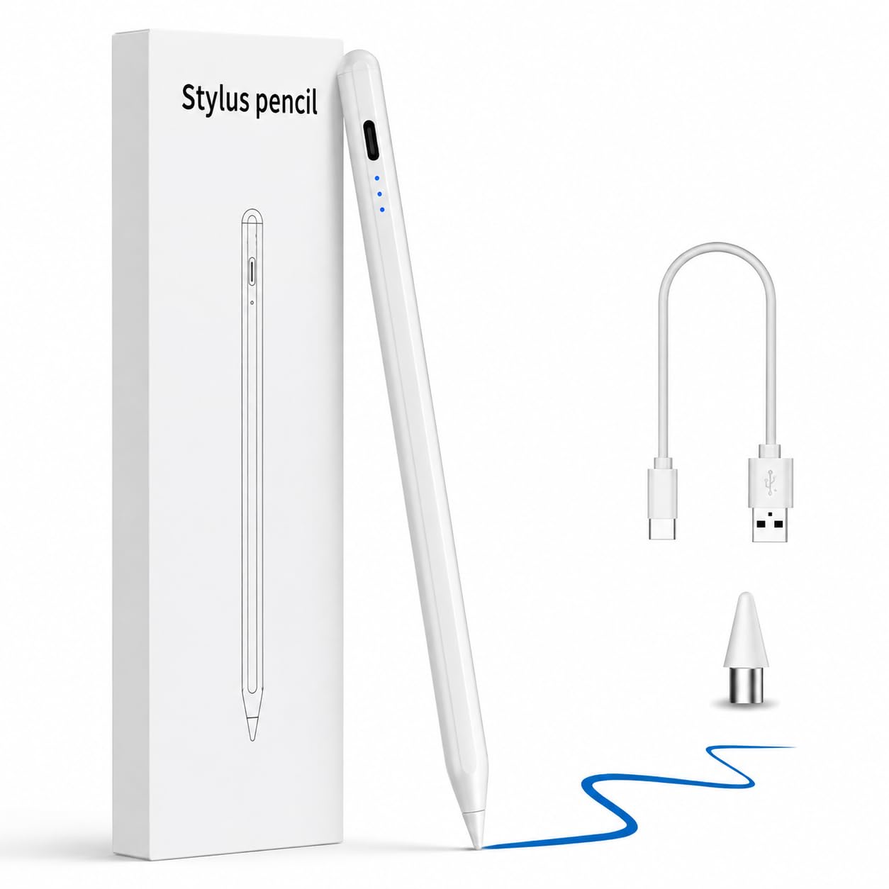 Universal Stylus Pen for Touch Screen Devices, Compatible with Android, iOS, Tablets & Smartphones, Magnetic Adsorption, Tilt Sensitivity, Power Display, Rechargeable Digital Pencil - White-image-43