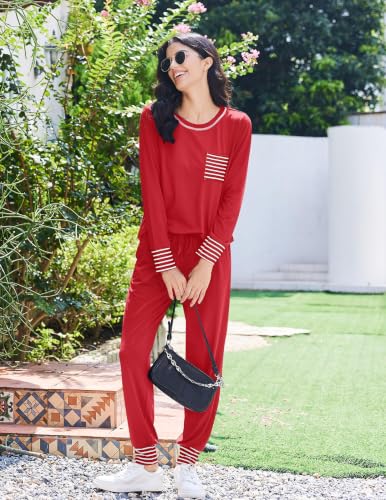 Image of Ekouaer 2 Pack Womens Pajama Sets Long Sleeve Lounge Sets Soft Pj Loungewear Sleepwear