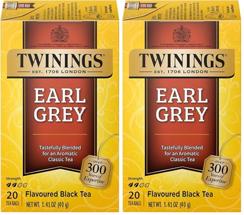 Image of Twinings Earl Grey Black Tea Individually Wrapped Bags, 20 Count (Pack of 2), Flavoured with Citrus and Bergamot, Caffeinated, Enjoy Hot or Iced, 20 Teabags