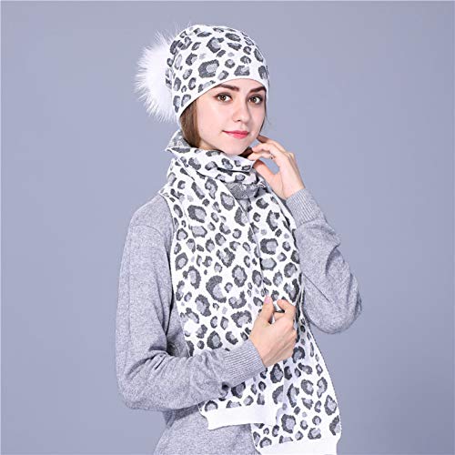 Bonnet femme en laine tricoté chaud motif léopard hiver