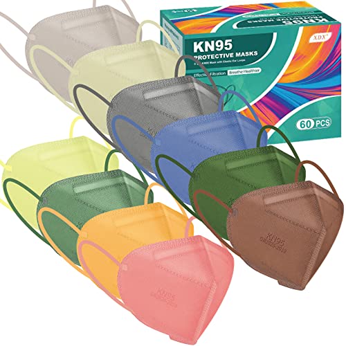 Image of XDX KN95 Face Masks, 60PCS Individually Wrapped KN95 Pink Masks for Adults, 5 Layer Breathable Masks Disposable with Designs, Filter Efficiency ≥95%, Dusty Rose