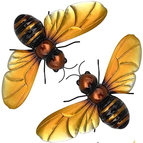 Metal Bee Wall Decor, Outdoor Metal Wall Art, Honey Bee Decor for Home, Porch, Patio Wall Decor, Bumble Bee Garden Yard Art, Fence Decorations, Bee Gift for Bee Lovers