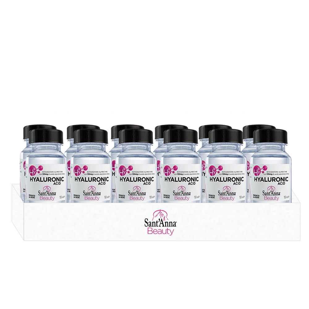 Sant'Anna Beauty Hyaluronic Acid | Integratore Alimentare con Acido Ialuronico e Zinco | Senza Zucchero, Glutine | Vegano | confezione 12 Bottigliette 150ml