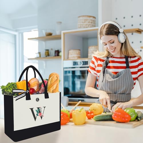 Image of Initial Canvas Tote Bag, Monogrammed Tote Bags Suitable for Mother's Day Wedding Beach