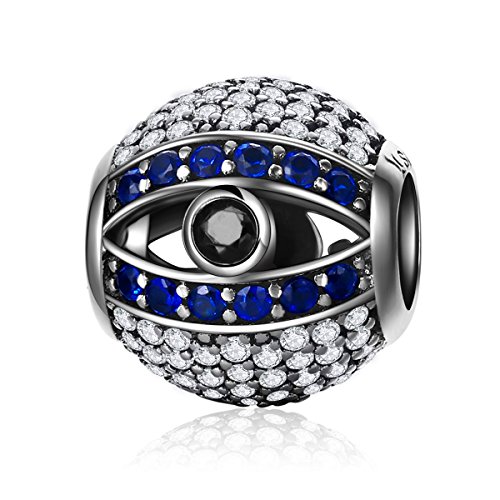 Image of Big Eye Charm 925 Sterling Silver Blue Evil Eye Charm Fit Pandora Style Bracelet (Black & Blue)