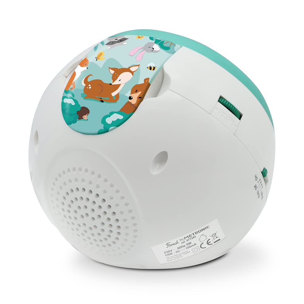 Metronic 477343 - Radio Reloj Despertador Digital para niños, con Reloj proyector Techo para Leer la Hora, diseño Infantil Forest con Animales del Bosque, Doble Alarma Radio FM, Toma USB