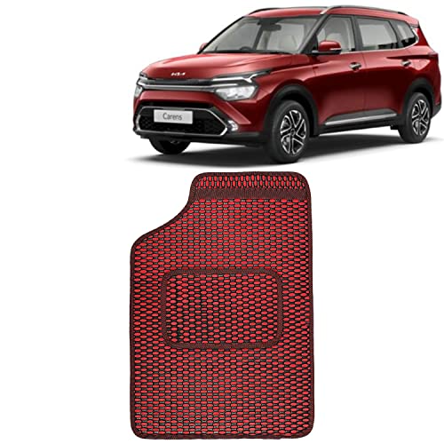 Image of Kingsway Dotted Design Car Floor Foot Mats Universal Fit for Kia Carens, Model Year : 2022 Onwards, Water and Dustproof, Color Red, Set of 5 Pieces