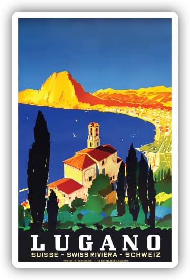 Squiddy Lugano Switzerland Vintage Travel - Vinilo adhesivo para teléfono, laptop, botella de agua (4 pulgadas de alto)