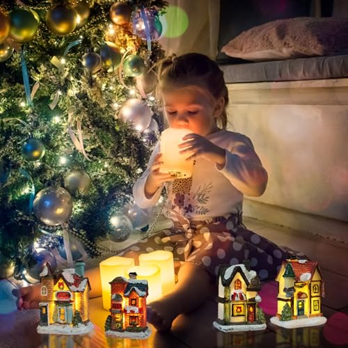 Figurines de village de Noël ensemble de 4 maisons à offrir pour les fêtes