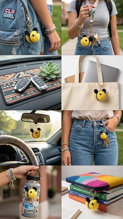 Image of Handmade Crochet Keychain Combo for Girls Women Cute Aesthetic Sunflower Strawberry Watermelon Daisy Knitted Keychain Bag Charm Purse Charm Car Key Ring Backpack Accessories Gift