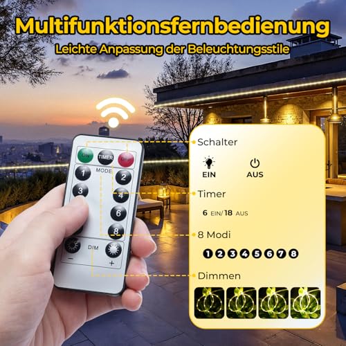 OxyLED Lichterschlauch Aussen, 20m 300 LEDs Lichtschlauch Außen IP44 Wasserfest 8 Modi Dimmbar per Fernbedienung Led Schlauch Outdoor für Weihnachtsbeleuchtung Party Hochzeit & Innen Außen Dekoration