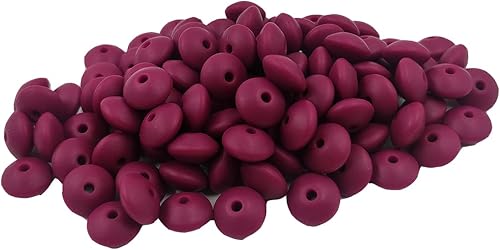200 Uds. Color vino tinto Silicona Abacus Perlas Accesorio 0.472 in Silicona Perlas Abacus Perlas Perlas Planas Forma de Lenteja Kenchain DIY