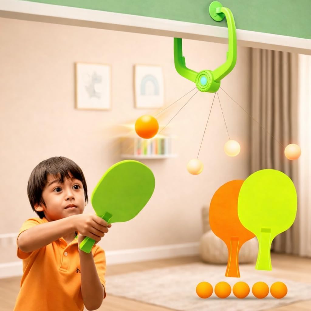 Indoor Hanging Table Tennis Trainer for Kids Age 3-14 | Door Mounted Ping Pong Game Set with 2 Rackets and 5 Balls | Indoor Sports Game for Boys and Girls Home Play Activity-image-46