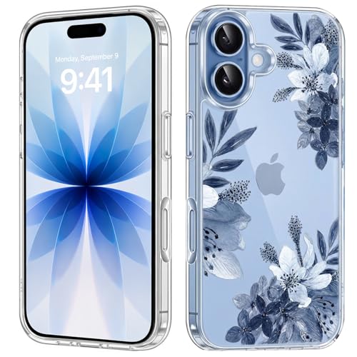Image of Elzzi Floral Case for iPhone 17, Lavender Flower Clear Phone Case for Women Girls, Cute Aesthetic Purple Botanical Transparent Shockproof Protective Slim Cover (Lavender Grey)