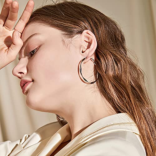 Image of 24K Gold Hoop Earrings for Women Trendy Real Gold Plated Twisted Thin Huggie Hoops, Dainty Cute Big Gold Filled Dangle Hoop Earrings Nickel Free Womens Earrings for Sensitive Ears Hypoallergenic
