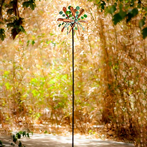 Solar Wind Spinner Aviator3 75In Multi-Color Seasonal Led Lighting Solar Powered Glass Ball With Kinetic Wind Spinner Dual Direction For Patio Lawn & Garden, Easy To Assemble And Led Color Changing #TOP5