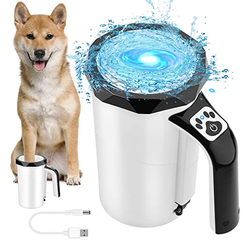 MYPIN Aufladbarer automatischer Pfotenreiniger für Hunde, 2 in 1 Haustierpfotenreiniger mit weicher Silikonbürste, Hundefußwascher, geeignet für die Pflege großer Hunde und Katzen (schwarz)