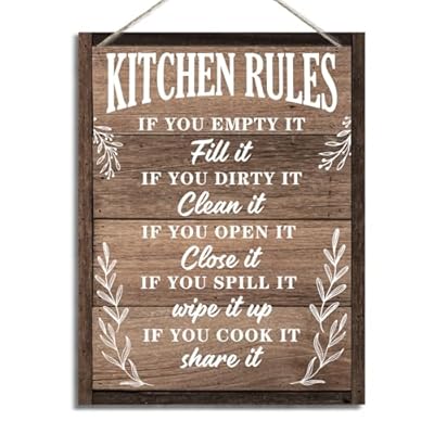 Kitchen Rules Sign, Funny Kitchen Decor, Decorative Hanging Wood Plaque for Wall, Farmhouse Wood Sign, Kitchen Wall Decor Art, Country Style Kitchen Decor, Wall Decorations for Home Kitchen