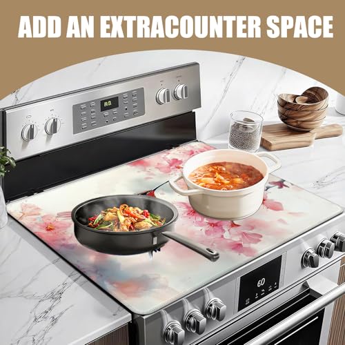 Image of HummingBird Cherry Blossom Stove Top Covers for Electric Stove, Spring Flower Electric Gas Stove Pad Heat Resistant Range Cooktop Protector for Home Decor Kitchen 28 inchx20 inch
