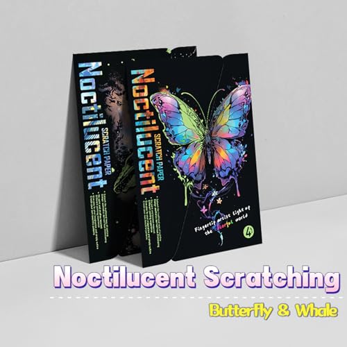 scratch paper art for adults-glow in the dark scratch painting craft kit 8 sheets a4diy foil engraving art setstress relief gift for travel loverscraft lovershome decors butterfly amp whale