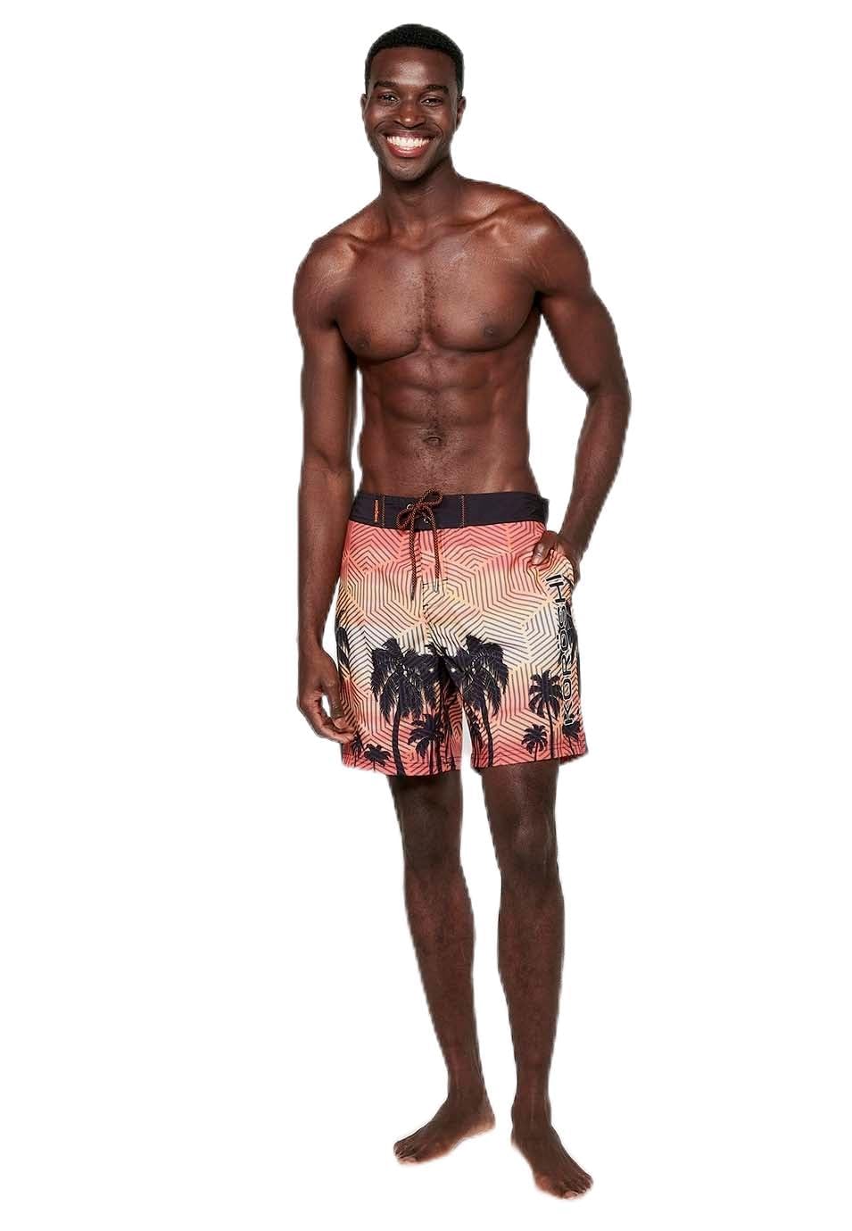 Koroshi Bañador Corto Estampado con Cintura Ajustable, Color Melocoton para Hombre, de Color MELOCOTÓN