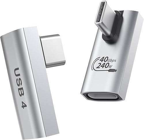 MoKo Adaptador USB C de ángulo recto de 240 W, adaptador USB C macho de 90 grados a USB C hembra Thunderbolt 43, paquete de 2 conectores USB-C de 90