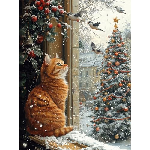 Cat Paint by Numbers Kit for Adults Winter Painting by Numbers DIY Acrylic Paint Kit for Adults Beginners Without Frame Easy Christmas Adult Paint by Number Kits on Canvas for Decor 16x20inch