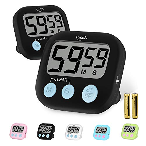 Kissarex Digital Kitchen Countdown Timer Teachers Classroom Counter Large LCD Loud Magnetic Clip Simple Clock Mini Small Stopwatch Big Beeper Minute Hour Seconds Cooking Giant Alarm Count Up