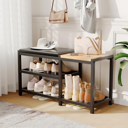 SHGJYANDF Shoe Bench,Shoe Organizer，Holds Up to 570 lb，12 x 30.7 x 17.3Inches，3-Tier Shoe...