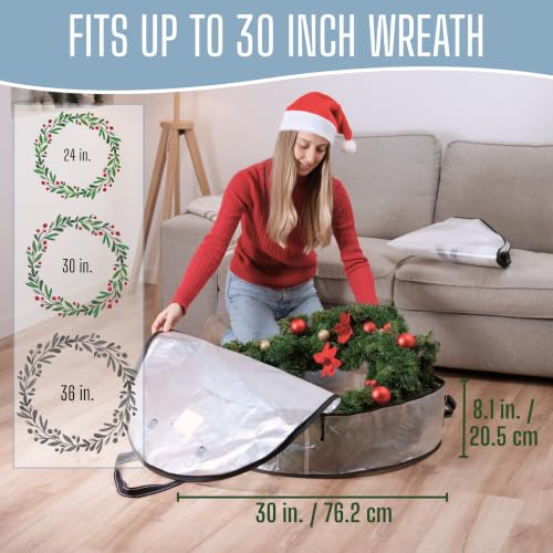 Image of VENO 4 Pack Summer Wreath Storage Container, 30 Inch Clear Wreath Bag, Spring, Christmas Garland Decoration Organizers with Zipper and Durable Handles (Clear, 30 inch-4 Pack)