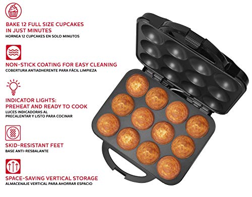 Holstein Housewares Full Size Cupcake Maker, Makes 12, Black - Thumbnail 2