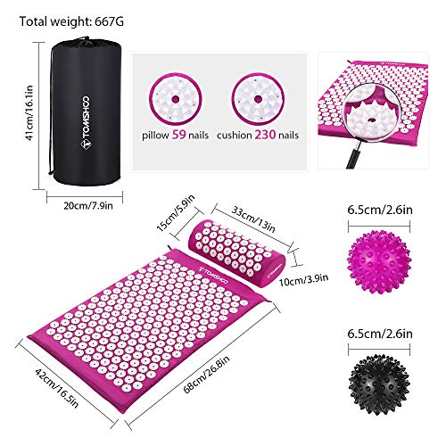 TOMSHOO Acupressuurset, acupressuurmat & acupressuurkussen in de ideale set ter verlichting van hoofd- en nekpijn, met… - Image 3