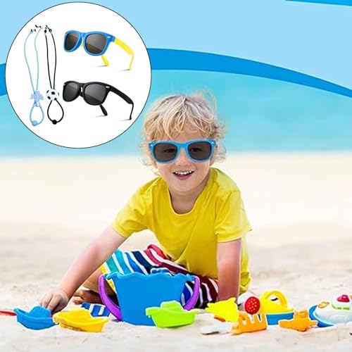 SSKHE 2 Stück Sonnenbrille Kinder Polarisiert mit verstellbarem Band für Jungen und Mädchen, Strand, Schule, Einkaufen, Party Dekorationen, Schwarz+Bla