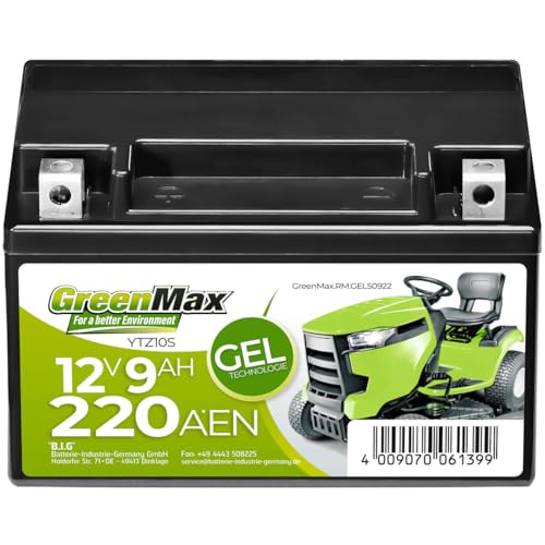 GreenMax Gel 50922 YTZ10S 12V 9Ah 220A/EN Rasentraktor Batterie Starterbatterie für Aufsitzmäher wartungsfrei