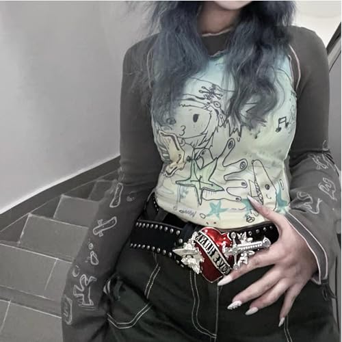 Black Studded PU Leather Belt, One Arrow Rivet Belt, Women's Jeans Y2K Belt, Punk Accessories2