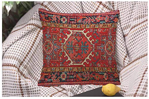 Wondertify Throw Pillow Cover Case Antique Oriental Turkish Carpet Pattern Print Red - Soft Linen Pillow Case For Decorative Bedroom/Livingroom/Sofa/Farm House - Cushion Covers 18X18 Inch 45X45 Cm #TOP4