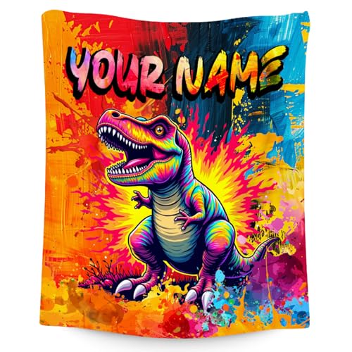 Dinosaur Blanket Custom Gifts - Personalized Blankets for Boys - Soft Flannel Throw for Couch, Bed - 4 Sizes