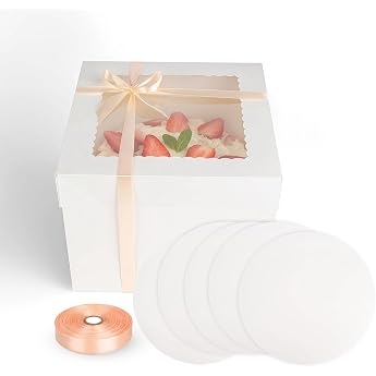 Pack of 5 Cake Boxes with 1 Roll of Ribbon 25.4 x 25.4 x 20.3 cm Cake Box